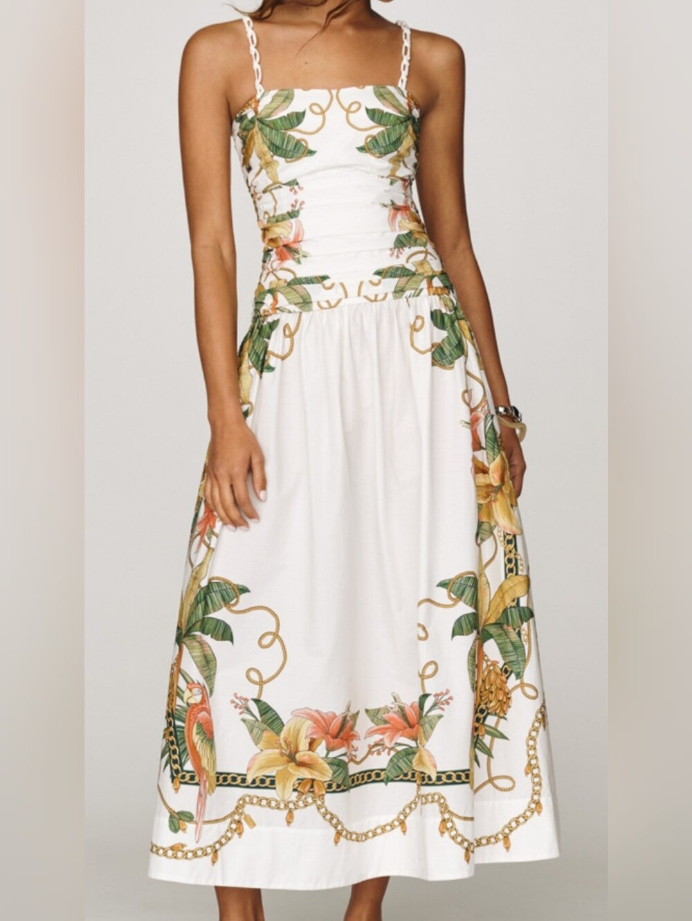 Farm Rio Tropical Print Midi Votton Dress